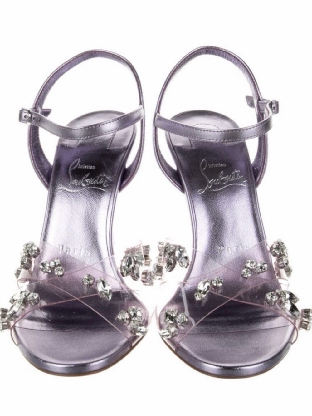 Christian Louboutin Lilac Crystal-Embellished Ankle-Strap Heels - Picture 5 of 9